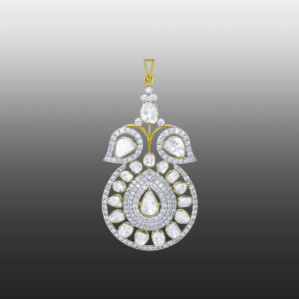 Symmetrical Polki Pendant with Pear-Shaped Diamonds